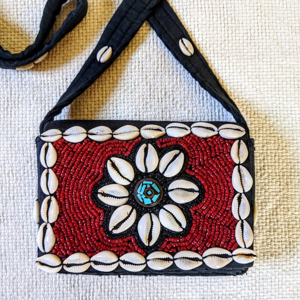 Vintage Hippie Boho Bead & Shell Crossbody Bag - Picture 2 of 6